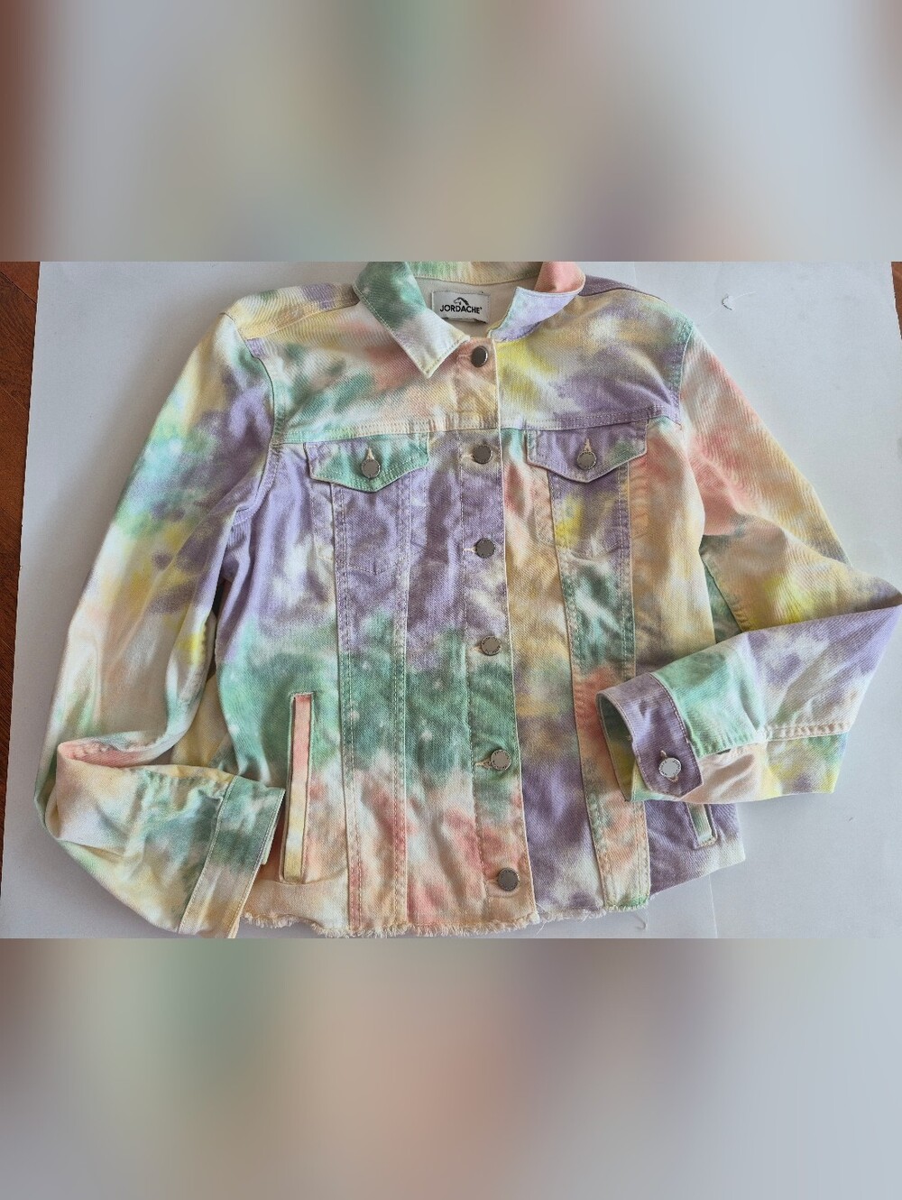 Tie-Dye Pastel Denim Jacket Jordache Vintage Women Large Orange Lilac